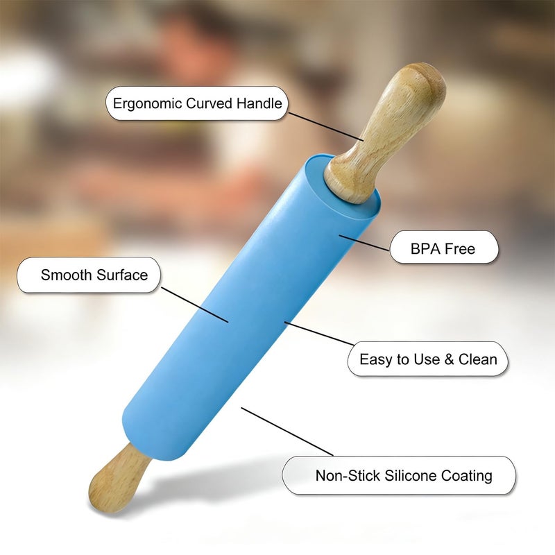 IELEK Non-Stick Rolling Pin Silicone Basting Pastry Mat Spatula Brushes Set:Combo Kit of Large and Small Dough Rollers and 2 Stainless Steel Cookie Cutters for Baking - Image 3